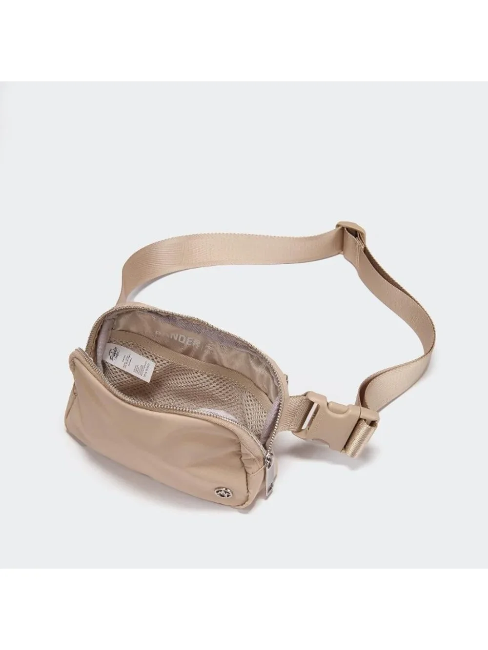 Men's Raw Linen Beige Crossbody Belt Bag Wide Zipper Adjustable Strap 3-Pockets